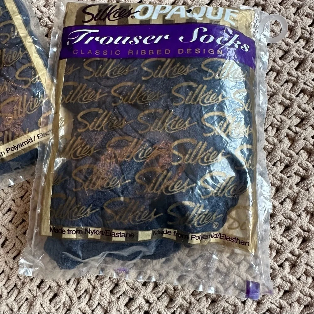 Vintage Silkies Opaque Trouser Socks & Pantyhose Dark Navy 2 Pair Pack Lot 3